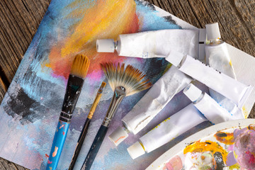 Fototapeta premium Aristic paint and brushes