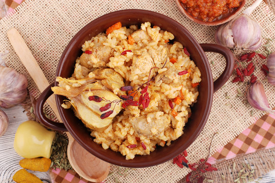 Pilaf. Rice with meat and vegetables