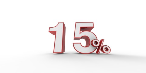 3D rendering of a red and white 15 percent letters