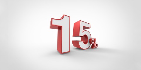 3D rendering of a red and white 15 percent letters