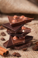 Christmas chocolate bar with nuts cinnamon and star anise