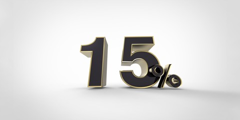 3D rendering of a black and gold 15 percent letters