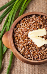 Healthy buckwheat porridge with butter