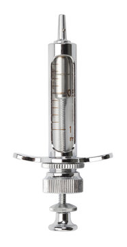Old syringe isolated on white. Clipping path