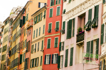 Fototapeta na wymiar Typical colors of mediterranean houses, Genoa, Liguria, Italy