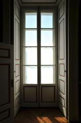 window door; view from inside of a classic Italian villa