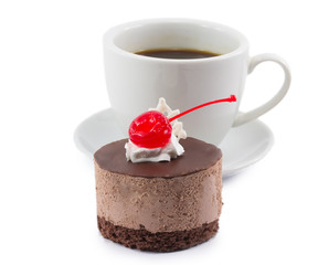 cake and coffee cup isolated on white background