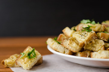 baked toast with cheese and herbs
