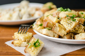 baked toast with cheese and herbs