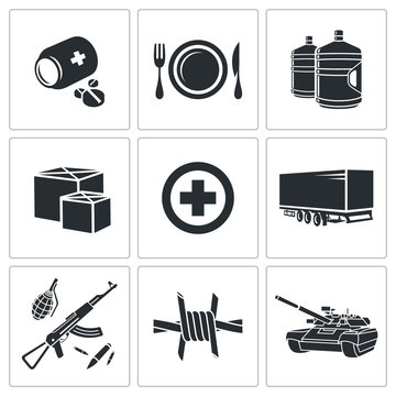 Humanitarian relief Icons set
