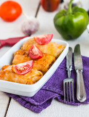 Stuffed cabbage rolls with minced meat and rice