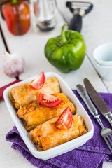 Stuffed cabbage rolls with minced meat and rice