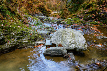 Landscape with Valea lui Stan canyon and river in Romania, in th