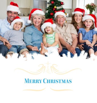 Composite image of family in santa hats celebrating christmas