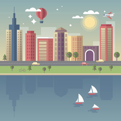 Fototapeta premium Modern city vector illustration in flat style