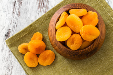 Dried Turkish  Apricots in Wooden Bowl