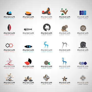 Museum Icons Set - Isolated On Gray Background