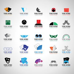 Theatre Icons Set - Isolated On Gray Background
