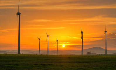Sunset and wind engines seen in Germany