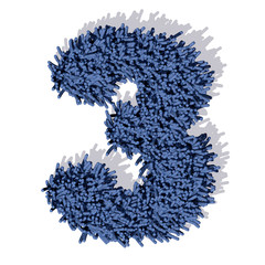 tre 3 Numero tappeto blu 3d, isolata su sfondo bianco
