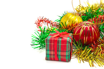 Naklejka na ściany i meble Christmas gift box with christmas balls