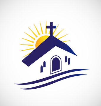 Church with sun logo vector
