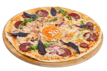 homemade pizza on white background