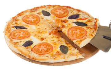 slice homemade pizza on white background