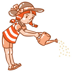 Girl watering the flowers