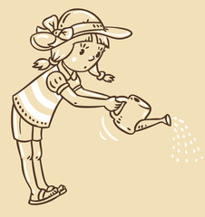 Girl watering the flowers