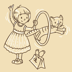 Girl playing with cat