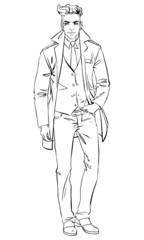Fototapeta na wymiar Handsome man in a coat.Vector illustration