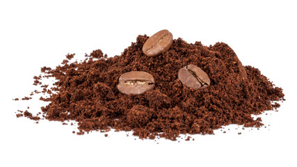 Coffee beans powder isolated