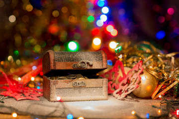 Treasure chest with  Christmas decorations
