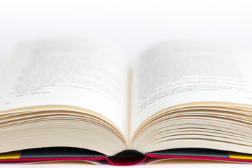 Closeup of a hardcover book open in the middle