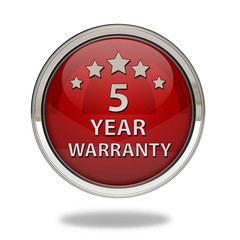 Five year warranty pointer icon on white background