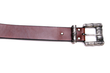Close up view of a man's belt isolated on a white background.