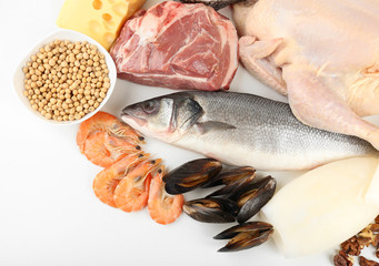 Food high in protein isolated on white