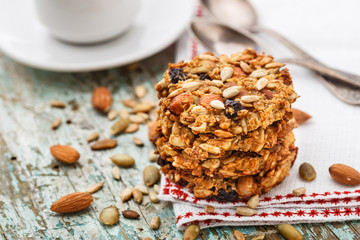 Homemade oatmeal cookies with seeds and raisin