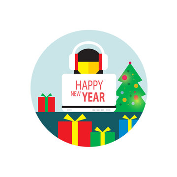 happy new year, girl, notebok, flat