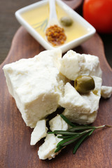 Feta cheese on table close-up