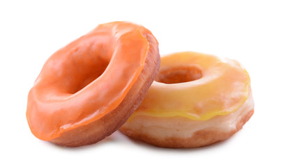 Delicious donuts with glaze isolated on white