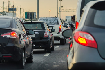 traffic jam with many cars on express way in Bangkok
