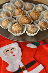 Homemade chocolate truffles with nuts Christmas dessert