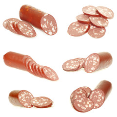 sausage cut by slices on a white background