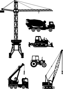 Set of heavy construction machines icons