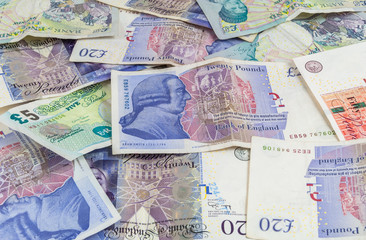 British pounds banknotes background