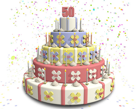 Taart met confetti en cijfer 50