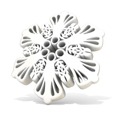 Ornamental, white snowflake,3D render illustration isolated
