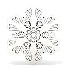 Ornamental, white snowflake,3D render illustration isolated